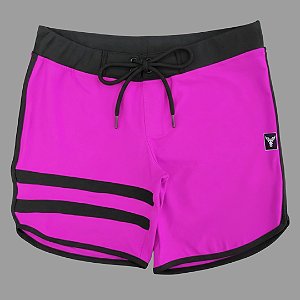 Bermuda Men's Physique Curta Pink Flúor com Preto e Listras