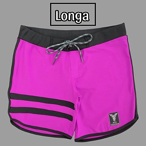 Bermuda Men's Physique Longa Pink Flúor com Preto e Listras
