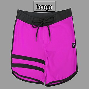 Bermuda Men's Physique Longa Pink Flúor com Preto e Listras