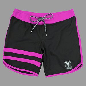 Bermuda Men's Physique Curta Preta com Pink Flúor e Listras