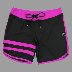 Bermuda Men's Physique Curta Preta com Pink Flúor e Listras