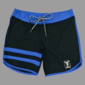Bermuda Men's Physique Curta Preta com Azul Índigo e Listras