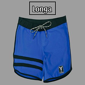 Bermuda Men's Physique Longa Azul Índigo com Preto e Listras