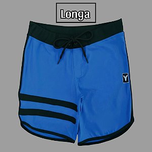 Bermuda Men's Physique Longa Azul Índigo com Preto e Listras