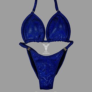 Biquíni Fit Model NPC – Azul com Preto Brilhante Holográfico