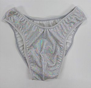 Sunga Bodybuilder – IFBB – M – Branca Veludo Holográfico – Sem costura