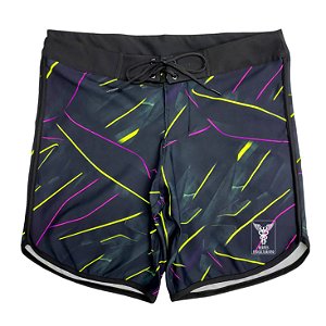 Bermuda Mens Physique Curta – Abstrato Rosa e Amarelo Neon – 38
