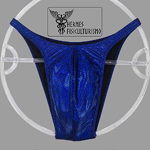 Sunga Bodybuilder Azul Real com Preto Brilhante Holográfica - Corte Pró