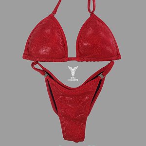 Biquíni Fit Model NPC – Vermelho Brilhante Holográfico