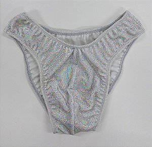 Sunga Bodybuilder – IFBB – M – Branca Veludo Holográfico – Sem costura