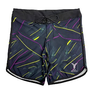 Bermuda Mens Physique Curta – Abstrato Rosa e Amarelo Neon – 36
