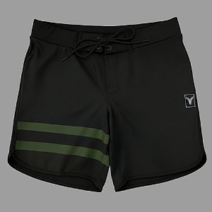 Bermuda Men's Physique Curta Preta com Listras Verde Militar