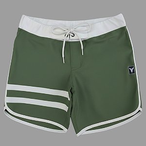 Bermuda Men's Physique Curta Verde Militar com Branco e Listras