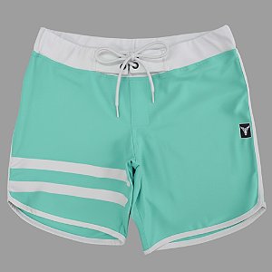 Bermuda Men's Physique Curta Verde Água com Branco e Listras
