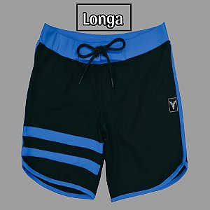 Bermuda Men's Physique Longa Preta com Azul Índigo e Listras