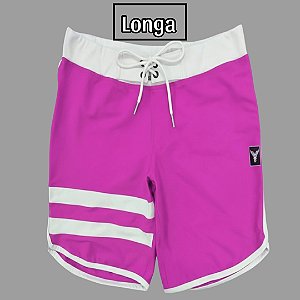 Bermuda Men's Physique Longa Pink Flúor com Branco e Listras
