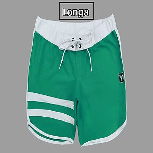 Bermuda Men's Physique Longa Esmeralda com Branco e Listras