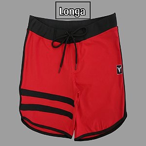 Bermuda Men's Physique Longa Vermelha com Preto e Listras