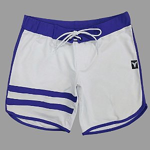 Bermuda Men's Physique Curta Branca com Azul Royal e Listras