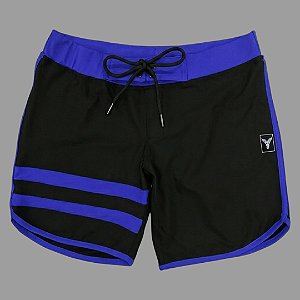 Bermuda Men's Physique Curta Preta com Azul Royal e Listras