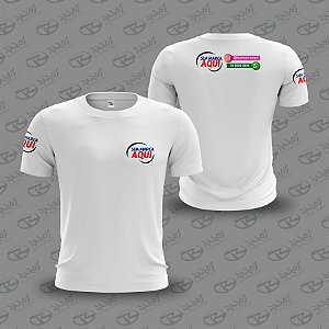 Camiseta Branca Personalizada Frente, Costas e Manga - Uniforme Personalizado
