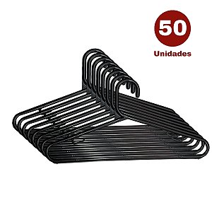 Cabide Fixo Fino em Plástico Preto - Kit 50 Unidades