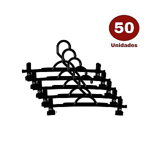 Cabide de Saia C/ Presilha em Plástico Preto - Kit 50 Unidades