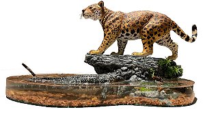 Diorama de onça pintada com jacaré açu