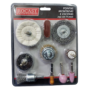 Jogo de Pontas Montadas e Escovas 10 peças Rocast