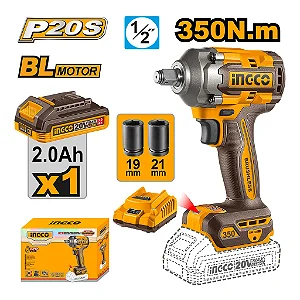 Chave Impacto Encaixe Quadrado 1/2" 20V P20S (1 Bateria 2.0AH) Ingco