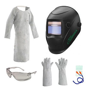 Kit EPI Completo Soldador Pro (Máscara, Avental, Luva, Óculos e Protetor Auricular)