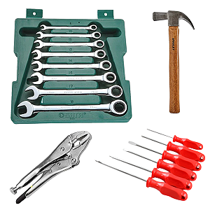 Kit de Ferramentas (Jogo de Chaves Combinadas, Fenda, Phillips, Alicate e Martelo)