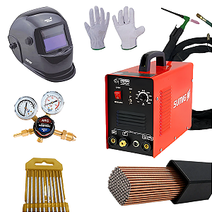 Kit Profissional na TIG (Máquina, Tocha, Regulador, Eletrodo, Vareta, Máscara e Luva)