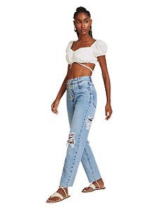Zinco Calça Jeans Mom Cós Alto com Botão 204111 - Transwear