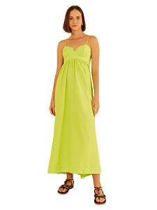 Farm Vestido Longo Pregas Verde Lima 323624