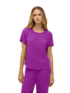 Morena Rosa Blusa Decote Redondo Manga Curta Com Franzido 100017005210001 Roxo