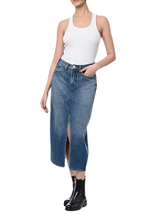 Calvin Klein Saia Midi Jeans Feminina Bordado CKJ Sj736