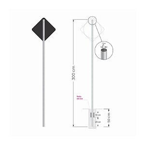 POSTE TUBULAR 2" COM 3M PARA PLACAS COM HALETA ANTI-GIRO