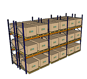 KIT PORTA PALLET DUPLO 4,00 x 2,30 x 1,00M 03 MÓDULOS COM 03 NÍVEIS
