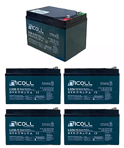 kit 5 Baterias Nicoll 12V 15ah Ciclo Profundo Para BIKE ELETRICA, PATINETE ELETRICO, SKATE, SCOOTER