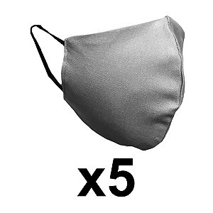 Mascara de tecido dupla cinza reutilizável com elástico 5 Un