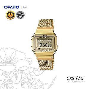Relógio Casio Dourado Pulseira de Malha A700WMG-9ADF