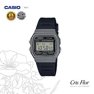 Relógio Casio Pulseira Borracha Caixa Prateada F-91WM-1B