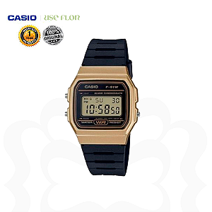 Relógio Casio Pulseira Borracha Caixa Dourada F-91WM-9A