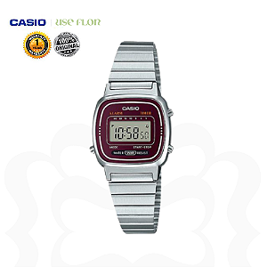 Relógio Casio Mini Prata Fundo Vinho LA670WA-4