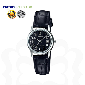 Relógio Casio Analógico Couro Preto LTP-V002L-1B