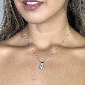 Colar Prata 925 Nossa Senhora com Coroa de Zircônia Azul