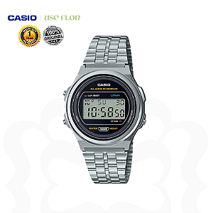 Relógio Casio Vintage Redondo Digital Prata A171WE-1ADF