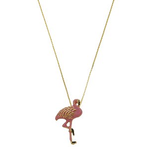 Colar Banhado Flamingo Rose Resinado