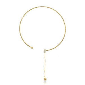 Colar Banhado Aro Chocker Zircônia Gota e Pendulo Bolinha